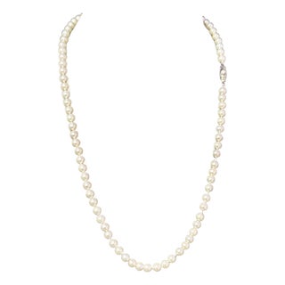 1990s Mikimoto Akoya Pearl Necklace 20" Sterling Silver 5 - 5.5 Mm Estate For Sale