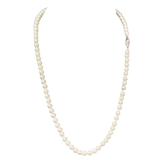 1990s Mikimoto Akoya Pearl Necklace 20" Sterling Silver 5 - 5.5 Mm Estate For Sale