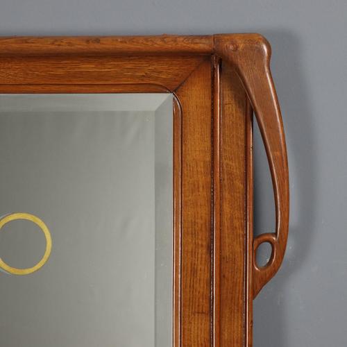Large Vintage Mirror with Oak Frame For Sale - Image 5 of 12