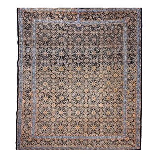 Vintage Persian Tabriz Rug, Hand-Knotted Wool, Allover Geometric Pattern, Navy & Tan, 9x11 For Sale