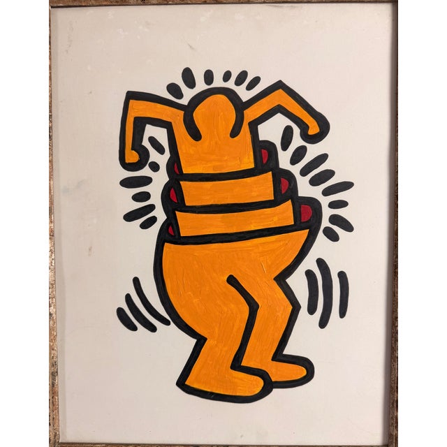 1990s Keith Haring School, Cup Man, Oil on Paper, 1992 For Sale - Image 5 of 8