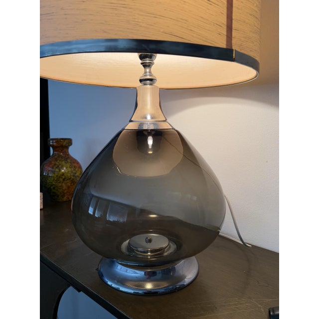 Vintage Italian Smoked Glass and Chrome Table Lamp, 1980s For Sale - Image 18 of 18