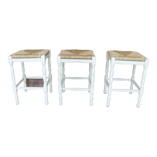 Country French Rush Seat Counter Stools Set/3 For Sale