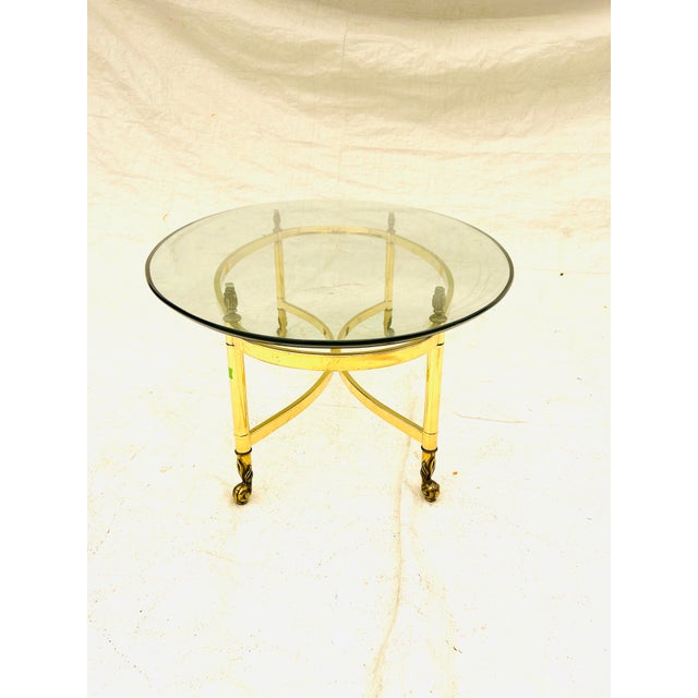 1970s 70's Midcentury LaBarge Style Brass Plated Base & Beveled Glass Oval Coffee Table For Sale - Image 5 of 6