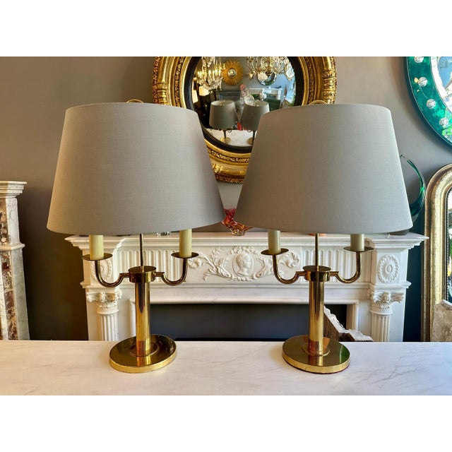 Traditional French Bouliotte Gilt Brass Candle Lamps, 1950s, Set of 2 For Sale - Image 3 of 18