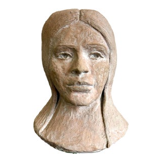 Vintage Boho Slab Built Ceramic Bust of Woman For Sale