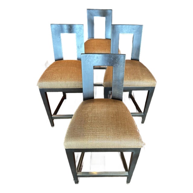 Transitional Donghia Counter Height Upholstered Stools , Set of 4 For Sale