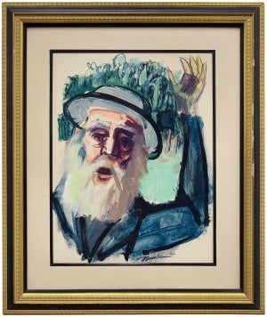 Ervin B. Nussbaum, Chassidic Rabbi, Judaica Expressionist Painting, 1966