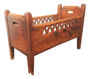 Antique Wooden Childrens Bed, 1850s