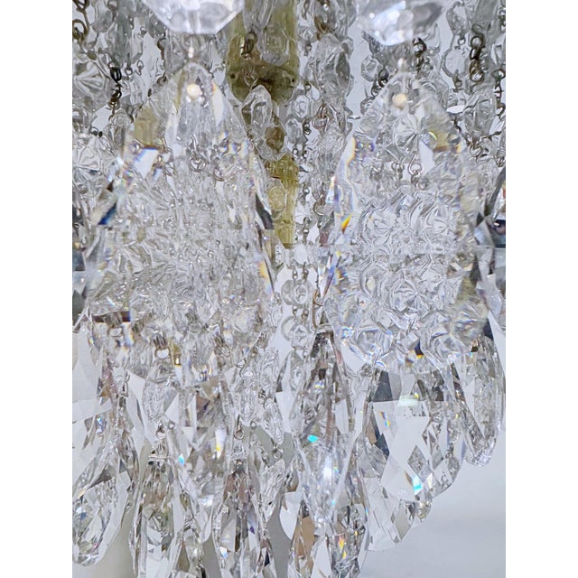 Vintage Hollywood Regency Florentine Brass Tiered Crystal Basket Chandelier For Sale - Image 4 of 7