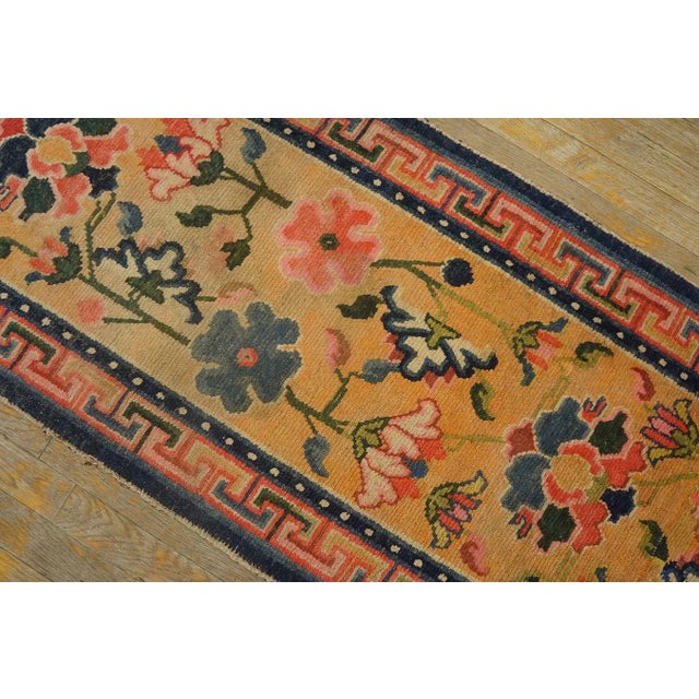 1920s Orange Amber Floral Antique Chinese Tibetan Rug 2'1" X 8'4" Wool Knotted Carpet Runner For Sale - Image 10 of 11