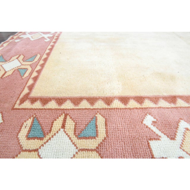 1970s Vintage Turkish Handmade Wool Cotton Pink Beige Area Rug For Sale - Image 4 of 11