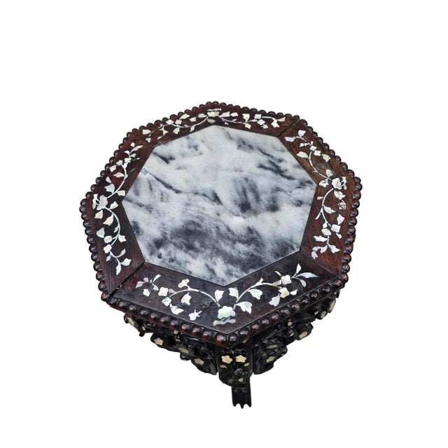 Chinoiserie Antique Chinese Carved Side Table With Mother-of-Pearl Inlay For Sale - Image 3 of 7