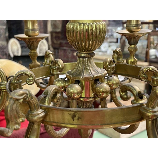 Metal Bronze Chandelier with 6 Lights, 1950s For Sale - Image 7 of 8