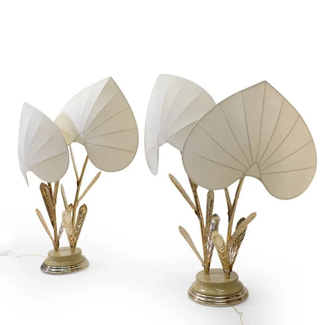 Mid-Century Modern Hollywood Regency Silk and Brass Table Lamp by Antonio Pavia, 1970s, Set of 2 For Sale - Image 3 of 12