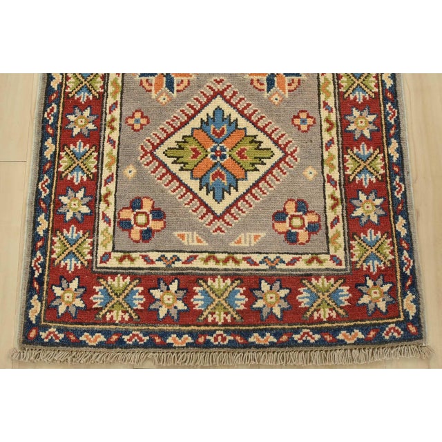 Gray Kazak Runner 1’11” X 5’8” Gray Wool Tribal Hand-Knotted Oriental Rug For Sale - Image 8 of 11