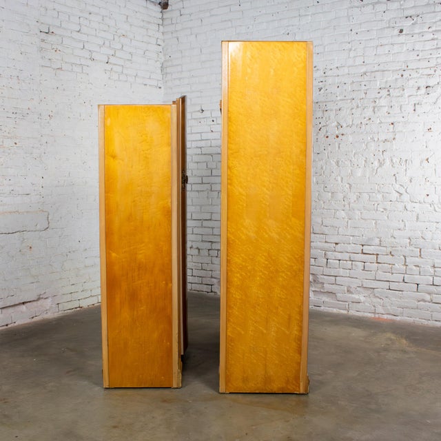 Pair of Early to Mid-20th Century Vintage English Art Deco Style Wardrobes Burled Maple & Walnut Frames For Sale - Image 9 of 18