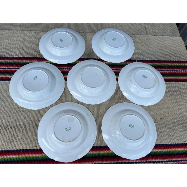 Circa 1830s Green Transferware Staffordshire Soup Plates, "Fibre" Pattern- Set of 7 For Sale - Image 9 of 12
