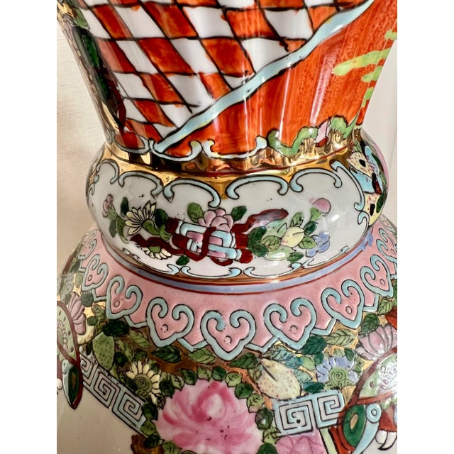 Late 20th Century Vintage Chinese Export Famille Rose Monumental Floriform Vase For Sale - Image 5 of 12