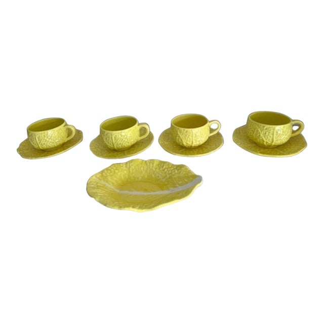 Vintage Secla Portugal, Yellow Cabbage 4 Cups and Saucers With Serving Bowl For Sale