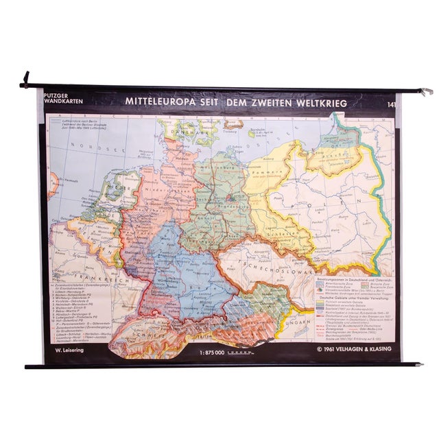 Vintage German School Map of Central Europe, 1961 For Sale - Image 16 of 16