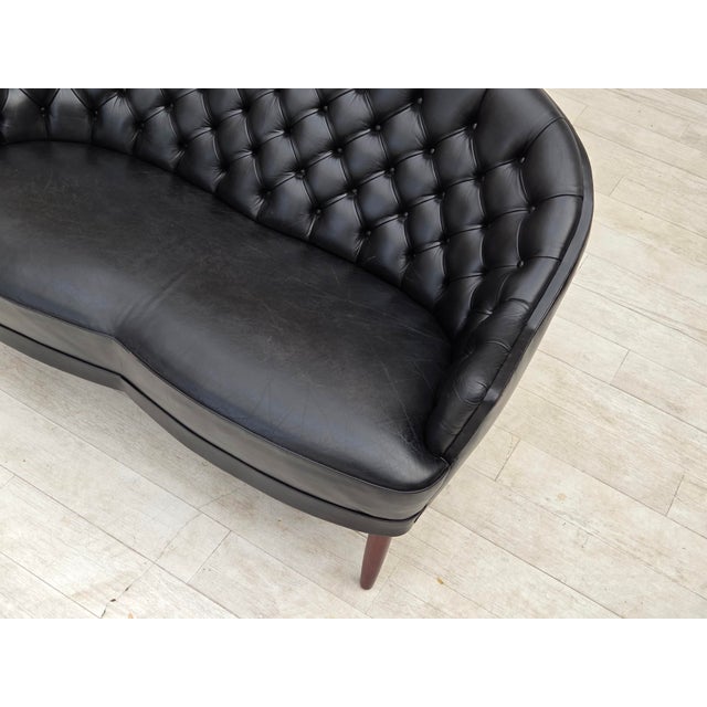 1960s Scandinavian Sofa in Black Furniture Leather, 1960s For Sale - Image 5 of 18