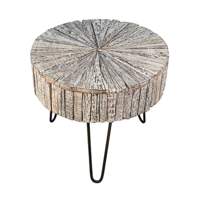 2020s Salvaged Rustic White Wash Pinwheel Side Table For Sale - Image 5 of 10