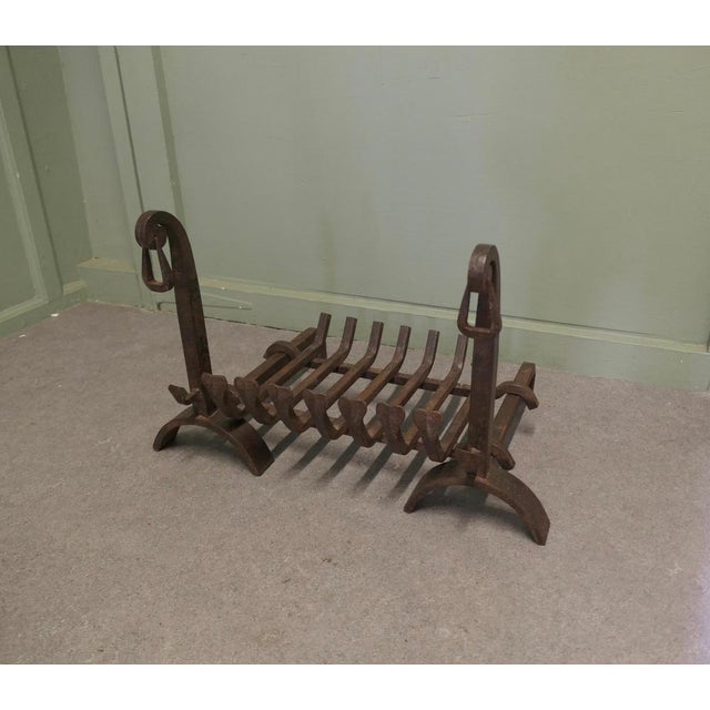 Inglenook Fireplace Grate on Andirons For Sale - Image 4 of 7