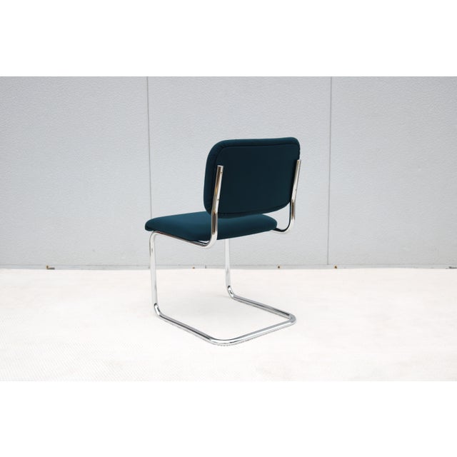 Bauhaus Marcel Breuer Cesca Upholstered Side Chair in Blue Fabric by Gordon For Sale - Image 12 of 18