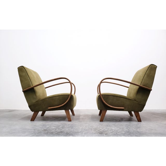 1930s Bentwood Armchair in Forest Green Velvet by Jindrich Halabala, 1930s For Sale - Image 5 of 12