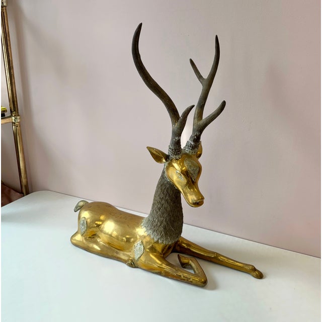 Vintage Extra Large Brass Deer Statue For Sale In New York - Image 6 of 11