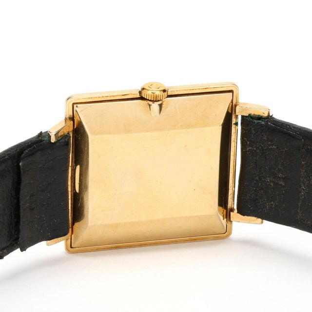 Art Deco Vintage Omega N6607 18k Gold Square Manual Black Dial Florentine Watch For Sale - Image 3 of 7