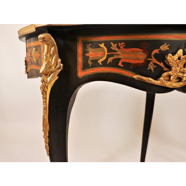 A Pair of Modern French Louis XV Style Bronze and Faux Marquetry Side Tables For Sale - Image 4 of 12