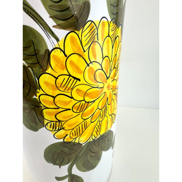 1970s Italian Hand-Painted Ceramic Sunflower Umbrella Stand For Sale In Little Rock - Image 6 of 9