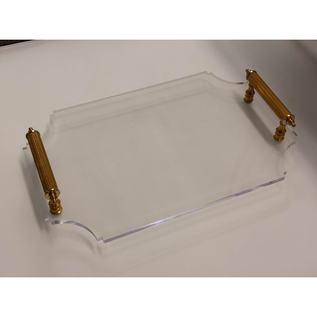 Reprotique Georgian Style Acrylic Tray + Reeded Brass Handles For Sale - Image 10 of 12