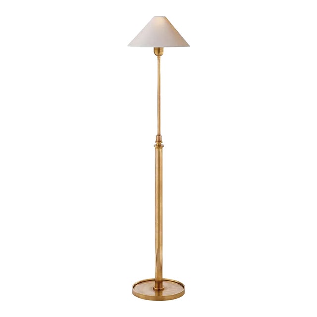 J. Randall Powers for Visual Comfort Signature Hargett Floor Lamp in Hand-Rubbed Antique Brass with Natural Paper Shade For Sale