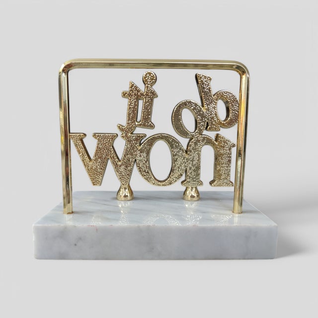 Vintage Do It Now Marble and Brass Mail Paper Holder Desk Accessory For Sale - Image 4 of 6