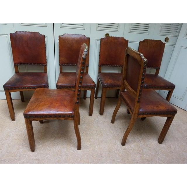 Antique Dutch Art Deco Leather Dining Chairs, 1920s, Set of 6 For Sale - Image 11 of 18