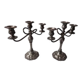 1940s Pair of Sterling Silver Plated 3 Candle Candelabras For Sale