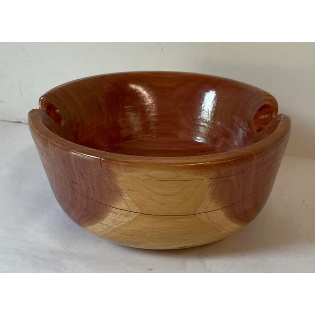 Nice vintage hand made cedar bowl. Looks like it may have been designed to be a cigar ashtray but don’t think it was ever...