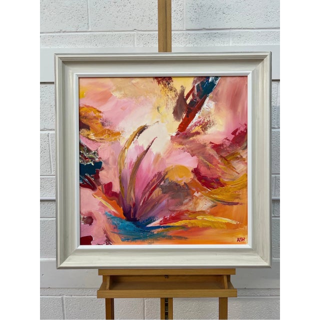 Contemporary Pink Orange Red & Turquoise Expressive Abstract Art on Canvas by Contemporary Artist For Sale - Image 3 of 12