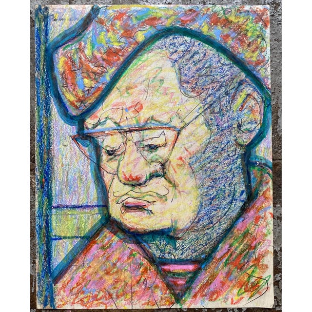 Oil pastel on paper portrait of a man by Latvian artist Erika Romane (1920-2000). Romane was an educator and well known in...