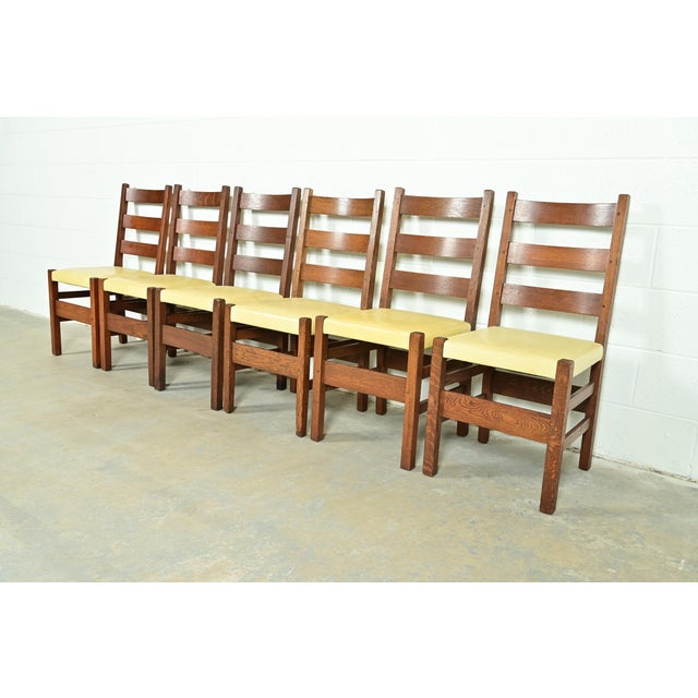 An exceptional set of six antique Mission or Arts & Crafts period ladder back dining chairs By Gustav Stickley USA, Early...