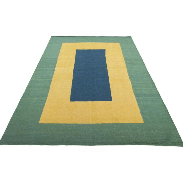 Modern Handwoven Kilim Fars Rug in Pure Wool For Sale - Image 3 of 9