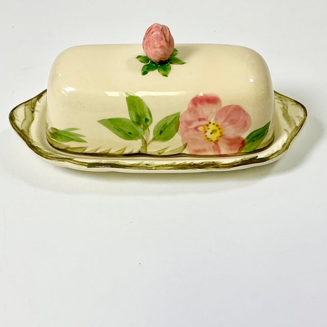 Franciscan China Mid 20th Century Americana Boho Chic Franciscan Desert Rose Covered Butter Dish, Rose Finial For Sale - Image 4 of 12
