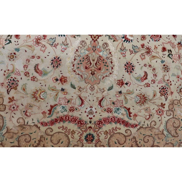 Vintage Persian Fine Tabriz Rug With Floral Medallion Design in Wool and Silk 9'10 X 13'0 For Sale In Atlanta - Image 6 of 11