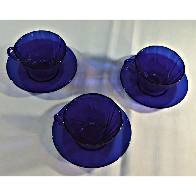 Cobalt Blue Glass Tea Cup and Saucer Service for 3 Chairish