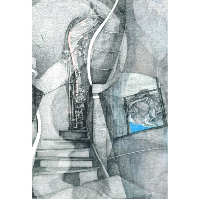 Vintage Venetian Keyhole Modernist Etching by Katherine Chang Liu For Sale