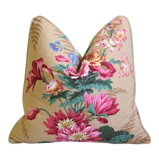 Brunschwig & Fils Floral & Velvet Feather/Down Pillow 18" Square For Sale