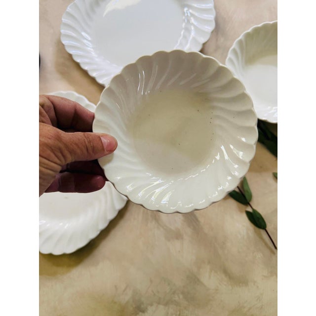 MCM Collection of Four (4) Pieces of Johnson Brothers in Snow White Pattern Includes 2 Berry Bowls & 2 Plates | English Ironstone For Sale In Chicago - Image 6 of 9